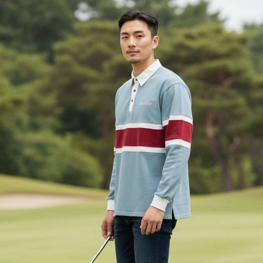 Bogey Boys Golf Men's 3X Mid Stripe LS Polo Shirt Blue‎ Red New